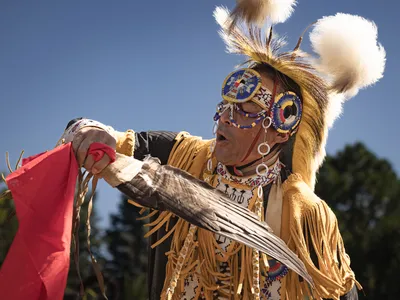 A Grass Dance is a common sight during a powwow, part of many Native American traditions, usually performed by one of the Warrior dancers in the troupe.