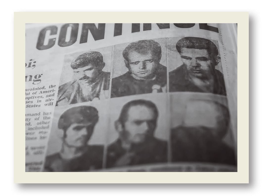 a newspaper clipping showing the portraits of six men