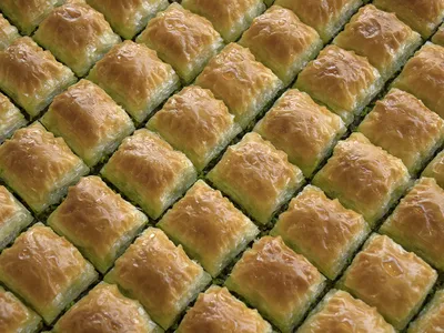 Baklava&nbsp;consists of fine layers of pastry dough, often filled with nuts and sweetened with syrup or honey.