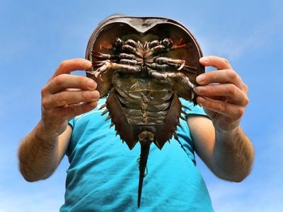 Mass Audubon&#39;s science coordinator Mark Faherty examines a horseshoe crab in Pleasant Bay, where he has conducted research on them for years.