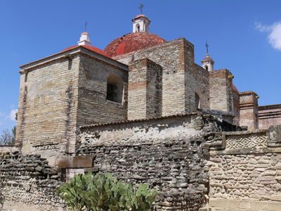 The Church of San Pablo now stands above the underground passageways in the ancient city of Mitla.