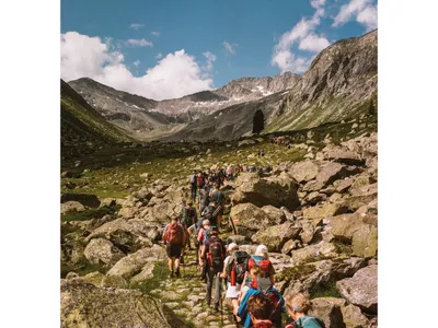Hikers set off on the annual Alpine Peace Crossing. The Austrian side of the trail is rocky and exposed; in 1947, Jewish refugees had to make the journey in the dark.