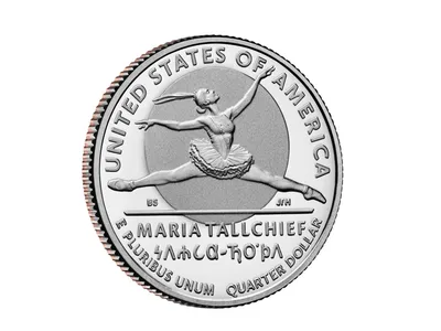 On the new U.S. quarter, sculptor Joseph Menna and designer Benjamin Sowards depict Tallchief floating through the air in the middle of a dramatic leap in The Firebird.
